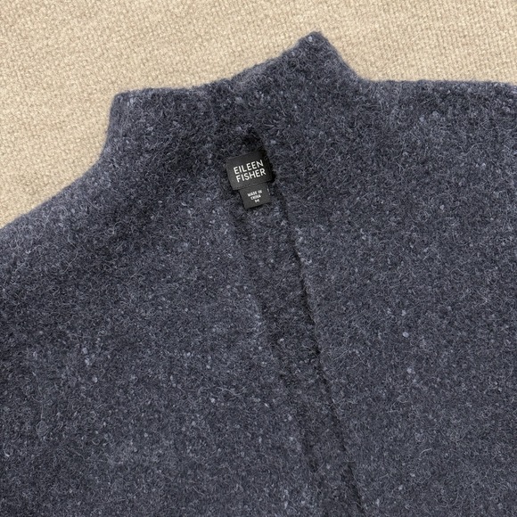 Eileen Fisher Sweaters - Eileen Fisher Alpaca Blue Black Open Front Cardigan Sweater Woman's Size M